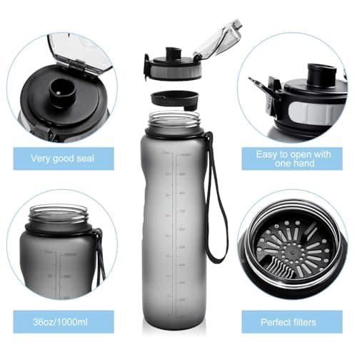 ADORIC Sports Water Bottle 1L, BPA Free Tritan Leak Proof Gym Bottle, Grey — view 2