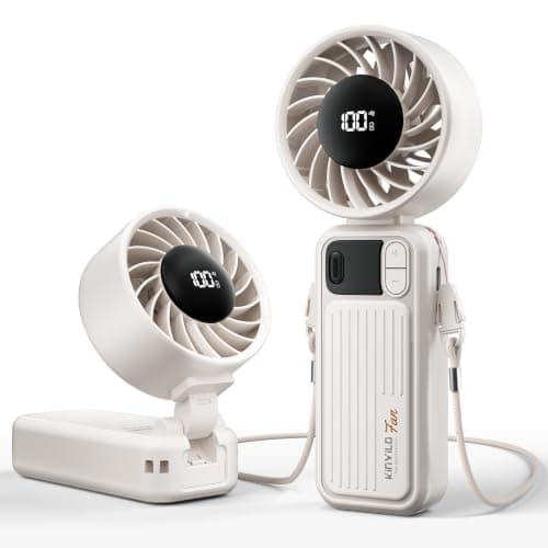 KinYiLO Portable Handheld Fan with 4000mAh Battery – 100-Speed Rechargeable Personal Cooling Fan, 16-Hour Runtime, 3-in-1 Desk & Handheld & Tilt Fan, Ultra-Quiet for Travel Beach Office, (Beige)