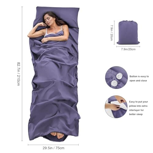 BREENHILL Sleeping Bag Liner, Camping Travel Sheet with Zip, Purple 80cm — view 3