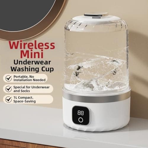 Hosrivae Portable Washing Machine, USB Rechargeable 1L Laundry Washer Underwear and Socks, Wireless Travel Cleaner with 2 Modes, Compact (Blue) — view 6