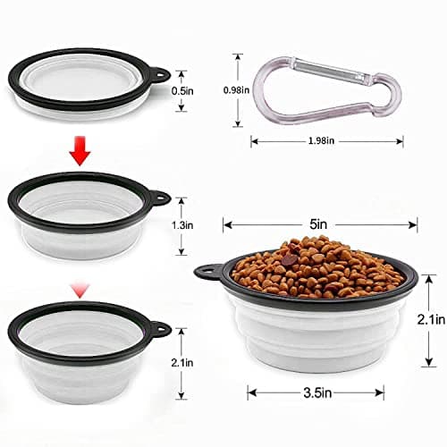 Collapsible Dog Bowl,Collapsible Dog Water Bowls for Cats Dogs, Portable Pet Feeding Watering Dish,Portable Dog Water Food Bowl with Carabiner (Small(350ML), White) — view 2
