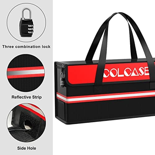 COLCASE Lipo Safe Bag Fireproof Explosionproof Ebike Battery Storage Bag and Lipo Battery Charging Bag with Combination Lock Silicone Coated Fireproof Bag (20 x 5.5 x 9 in) — view 6