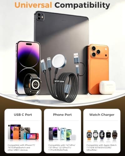 3 in 2 for Apple Watch iPhone Charger Cable Travel Essentials Multi Cable — view 3