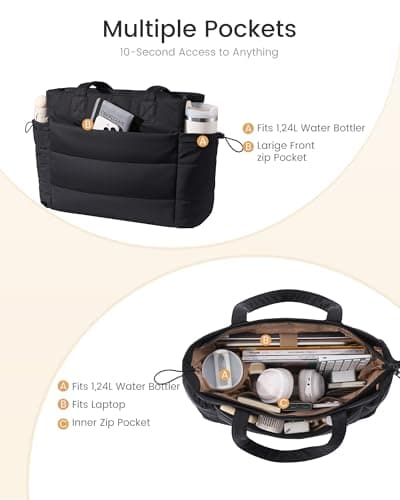 LOVEVOOK Tote Bags for Women, Puffer Work Tote Bag with Zip Laptop Bag — view 3
