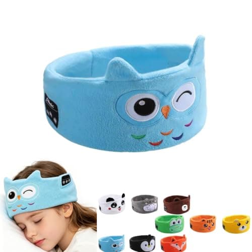 Kids Wireless Headphones, Plush Sleep Headband for Kids, Over Ear Thin Speakers, Soft Washable Sleep Mask for Travel and School (I)