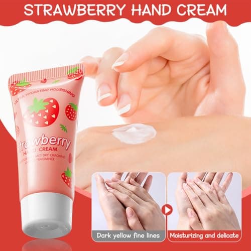 Wenrny 2 Set Hand Cream and Lip Balm Bulk,Moisturizing Hand Cream Gift Set for Women Girls,Winter Hands Lotion Set,Travel Size Hands Lotion(15g),Hydrating Honey Lip Care Balm(3.2g) (Strawberry, One) — view 4