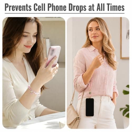 Phone Charm Wrist Strap for Women, Beaded Bracelet Wristlet Chain Lanyard — view 5