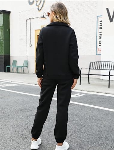 Eisctnd Womens Fashion Womens Joggers Sweat Sets Women Half Zipper 2 Piece Outfits Joggers Pants Sweatshirt Set Travel, Black, Large — view 4