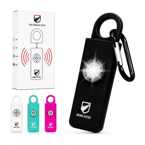 Original Defense® Personal Safety Alarm for Women, Children, & Elderly - Recommended by Police - 125 dB Loud Personal Alarm Siren with LED Strobe Light (Black)