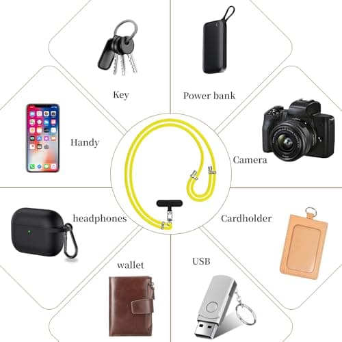 GanYesin Universal Phone Lanyard with 4 Patches, Adjustable Nylon Phone Strap for Men & Women Compatible with Most Phones, Key Lanyard and more for Outdoor Activities, Travel (Yellow) — view 6