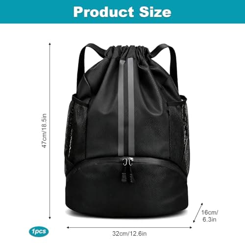 Wihozte Drawstring Sports Backpack, Sports Soccer Basketball Volleyball Bag Dry-Wet Separation Shoe Compartment for Swimming Gym, Sports Training Bags for Women Men Multi-Use for spors Travel — view 3