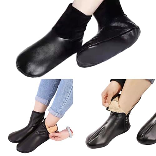 PIEXANGH PU Leather Slipper Socks for Women and Men Winter Warm Thick Fleece Lined Thermal Casual Home Carpet Socks Non Slip Adult Floor — view 6