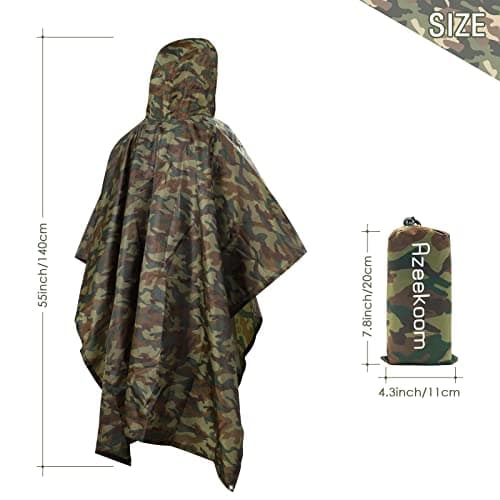 Azeekoom Rain Jacket Rain Poncho, Raincoat Waterproof Unisex Camping Tent Camping Blanket 3-in-1 Multifunctional Rain Cape for Outdoor Picnic Trekking Camping Fishing Hunting Trip(Camouflage) — view 6