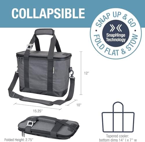 CleverMade Collapsible Insulated Cooler Bag – 30 Can Leakproof Soft Cooler for Beach, Travel, Car – Shoulder Strap, Bottle Opener - Heather Cool Gray/Shadow Gray — view 3