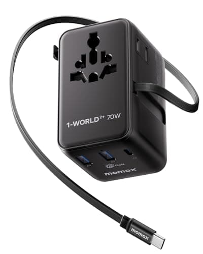 MOMAX Universal Travel Adapter with USB C Cable 70W GaN Travel Plug Adapter