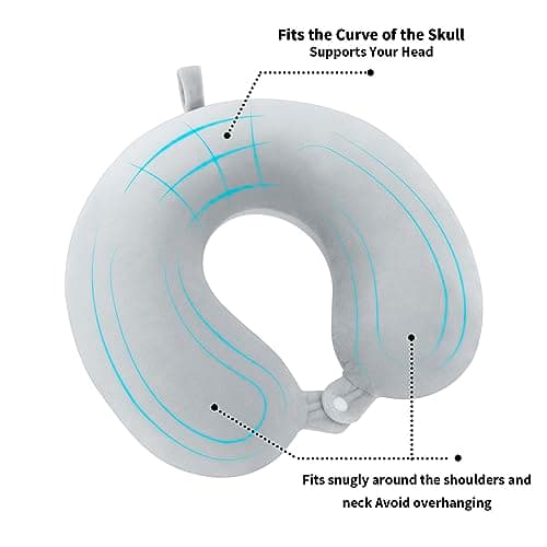 WENGX Travel Neck Pillow With Storage Bag Memory Foam Head Support Flight Pillows Cushion for Airplane Train Car Office Travel Essential for a Long Hauls Sleeping Rest (Grey) — view 5