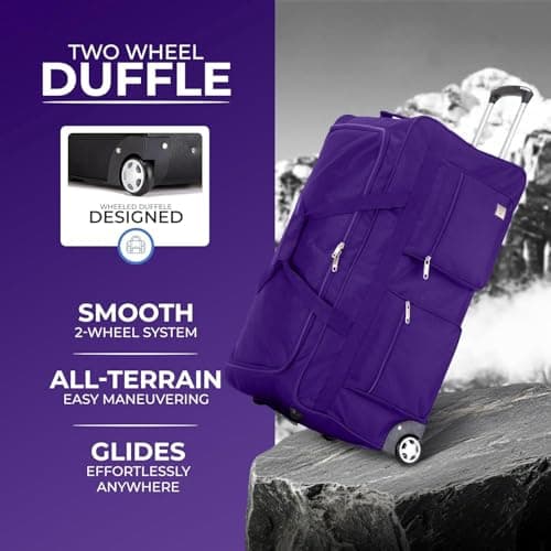 ATX Luggage 40" Jumbo Wheeled Duffle Bag Lightweight Rolling Wheels Suitcase Extra Durable Holdall for Sports Travel and Cargo | Purple — view 4