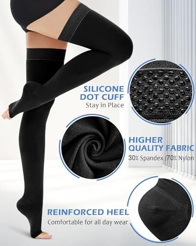 Ailaka 20-30 mmHg Compression Stockings for Women Men, Thigh High Open Toe — view 3
