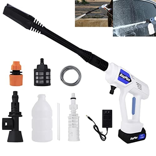 Cordless Power Washer Gun 21V Electric Portable Pressure Cleaner Battery & Charger for Home Travel Garden Yard with 5M/25CM Hose Portable Jet Wash White