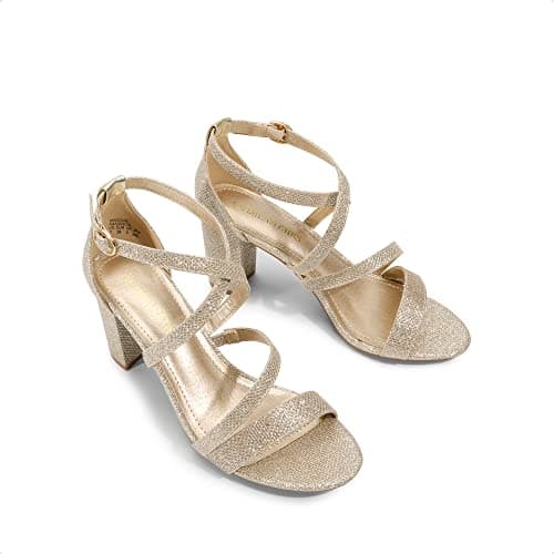 DREAM PAIRS Women's Ankle Strap Heels Sandals,Gold-Glitter,5W — view 5