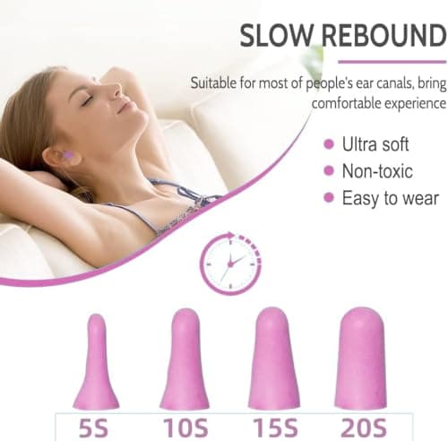 60 Pairs Ultra Soft Foam Ear Plugs, 38dB SNR Noise Reduction Earplugs for Sleeping Hearing Protection Travel Study Concentration Construction Site (Purple, One Size) — view 5