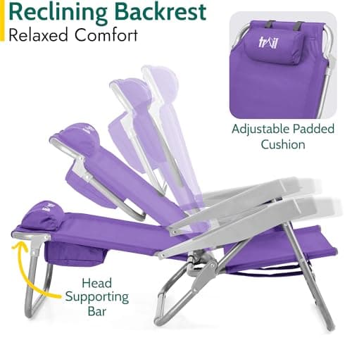 Trail Low Reclining Beach Chair, 4 Positions, Purple — view 4