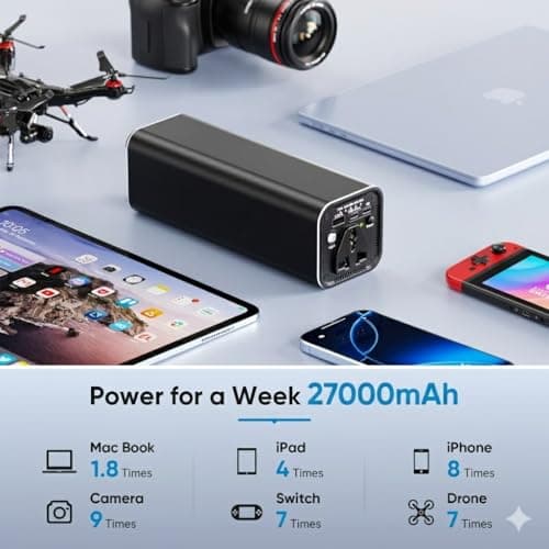 Laptop Power Bank with AC Outlet, 27000mAh 100W Portabale External Battery Pack, PD 65W Dual-Way Fast Charging Laptop Charger Battery for Business Travel Outdoor Camping Home Emergency Outage — view 4