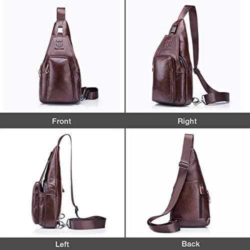 BULLCAPTAIN Men Chest Bag Genuine Leather Crossbody Shoulder Bag Sling Bags Backpack Messenger Bag Daypack For Business Casual Sport Hiking Travel Brown — view 5