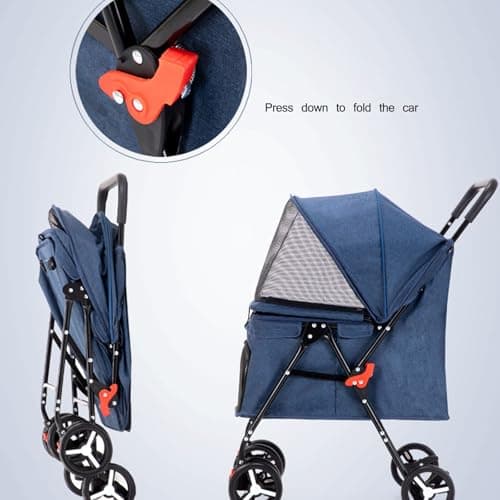 RUYICZB Breathable Foldable Jogger Stroller,Travel Puppy Stroller with 360° Rotating Sturdy Wheels,Pet Stroller with Rear Storage Bag and Visible Mesh,Yellow — view 5