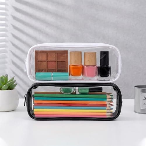 WUWEOT 10 Pack Clear Pencil Case with Zipper, Big Capacity PVC Pencil Bag Makeup Pouch Travel Toiletry Bag for School Office Stationery and Travel Storage, (Black+White) — view 2