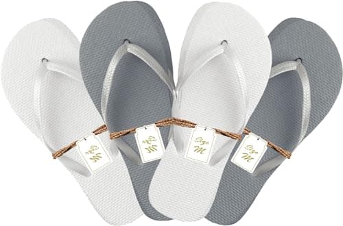 Winterlace Bulk Flip Flops for Wedding Guests 48 Pairs Reception Slippers Destination Beach Pool Spa Sandals Wholesale Pack, White & Silver, Small-X-Large — view 4