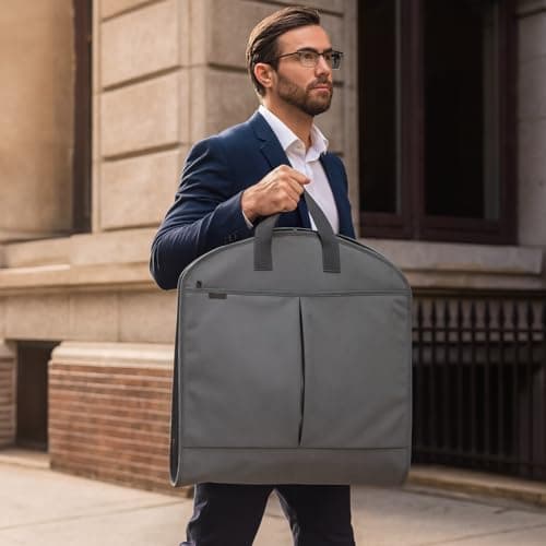 Large Foldable Premium Garment Carrier Suit Bag With Adjustable Handles - Wardrobe, Jacket, Dress Cover Storage for Men's Travel (Dark Grey) — view 6