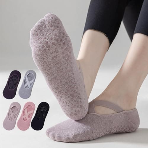 Shudyear 5 Pairs Non-Slip Yoga Socks, Grippy Socks for Women Non-Slip Grips & Straps, Ideal for Pilates, Barre, Barefoot Workout, Home Workout — view 6