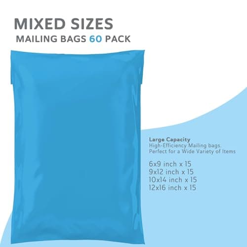Straame 60x Blue Opaque Postage Bags, Mixed Size Self Seal Mailers, 4 Sizes — view 5