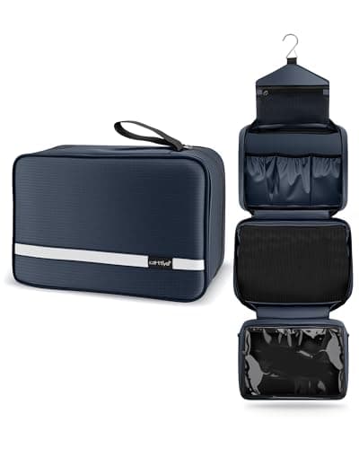 Carttiya Hanging Travel Toiletry Bag - Large Wash Bag for Men and Women, Waterproof Foldable Cosmetic Bag Make up Toiletry Bag with Hook for Business Trip, Gym, Vacation and Household (Dark Blue)