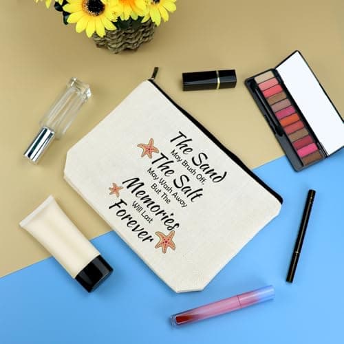 Summer Beach Makeup Bag Beach Lover Gifts for Women Inspirational Gifts for Her Cosmetic Bag Summer Themed Zipper Travel Pouch Birthday Graduation Gift for Friends Sister Besties Teacher Coworker — view 3