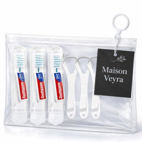 Travel Size Oral Kit - Includes Travel Kit Toothpaste and Toothbrush Small, Disposable Tounge Scrapers with Toothpicks and Pouch - Set of 3 - Portable Dental Hygiene Set for Flights, Camping, Gym