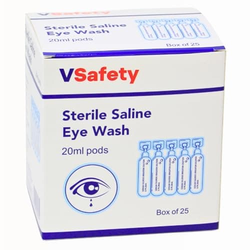 V Safety 25 x Sterile Saline Eye Wash Pods 20ml 0.9% Sodium Chloride