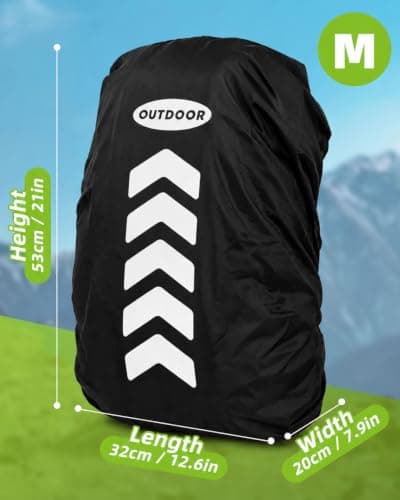 humpun Waterproof Backpack Cover, Black Reflective Rain Cover with 2 Buckles, High Visibility Protector, Outdoor Hiking Gear & Father Day Gift — view 5