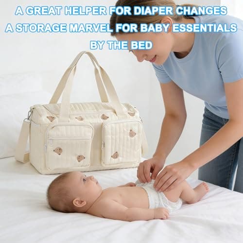 Large Capacity Baby Changing Bag - Multi Functional Nursery Storage Baskets, Cotton Changing Bag for Pram, Baby Changing Diaper Tote, Nappy Bag for Travel, Hospital Birth & Pram Accessories — view 6