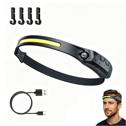 VIVIZEN Ultralight 98g COB LED Head Torch Rechargeable 230 Wide Angle Motion Sensor Headlamp with Red White Light Waterproof Headlight for Fishing Night Hiking Readin