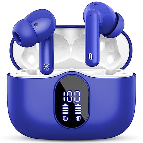 Wireless Earbuds, Bluetooth 5.4 Headphones In Ear with 4 ENC Noise Cancelling Mic, 2026 Bluetooth Earphones Mini HI-FI Stereo Sound, LED Display Wireless Headphones 36H Playtime IP7 Waterproof, Blue