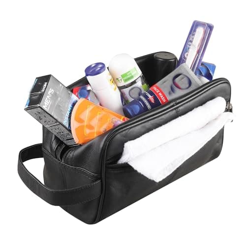 RAS WALLETS Mens Womens Genuine Leather Toiletry Bag – Hanging Travel Wash Bag, Shaving Kit, Cosmetic Makeup Case Pouch Bag for Gym & Overnight Trips – 3540 (Black) — view 2