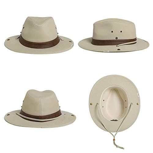 Comhats UPF 50 Cotton Safari Fedora Aussie Hat Men, Womens UV Protection Sun Hat for Fishing Hiking Walking, Summer Bush Hat, Wide Brim Travel Adventurer Hat, Beige White L — view 3