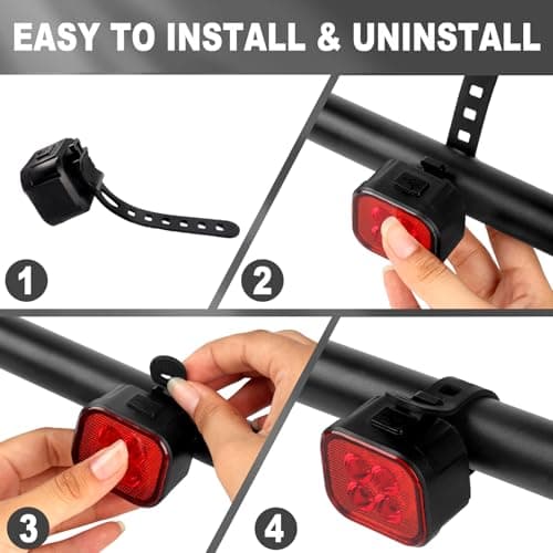 KunHe 10 Pack Bike Lights for Night Riding USB Rechargeable Bike Lights Front and Rear 8+12 Modes Bike Light Set Bicycle Lights Headlight and Taillight Easy to Install — view 5