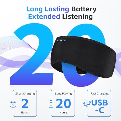 Veeniitosr Sleep Headphones Bluetooth 6.0 Headband, 2-IN-1 Comfort Headband Headphones for Side Sleepers with 20 Hours PlayTime HD Stereo Bluetooth Speakers for Sleeping, Sport (Black) — view 2