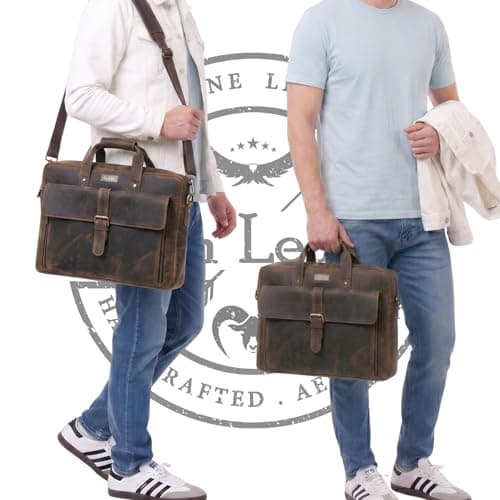 HULSH Genuine Leather Briefcase for Men 17 Inches Computer Bag | Business and Office Messenger Satchel Work Briefcase, Dark Brown — view 2