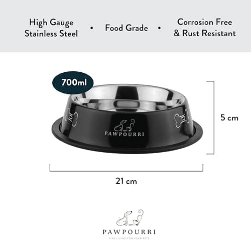 Stainless Steel Dog Bowl Pack of 2, Food & Water Bowl for Dogs, Durable Dog Feeding Bowl, Bowls for Medium Dogs, Easy to Clean, Anti-Skid Pet Bowl 24 oz (Black & Grey) — view 2