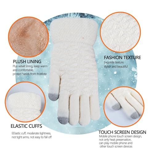 Womens Gloves Touchscreen, Winter Touch Screen Gloves for Women - Thermal with Fleece Lining, Elastic Cuff, Warm Knitted Hand Warmer for Running Driving Ski Travel Outdoor Daily Glove Sky Blue — view 3