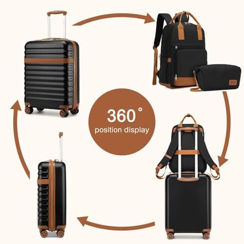 Kono 20 Inch Cabin Luggage Set with Backpack Toiletry Bag (Black/Brown) — view 4